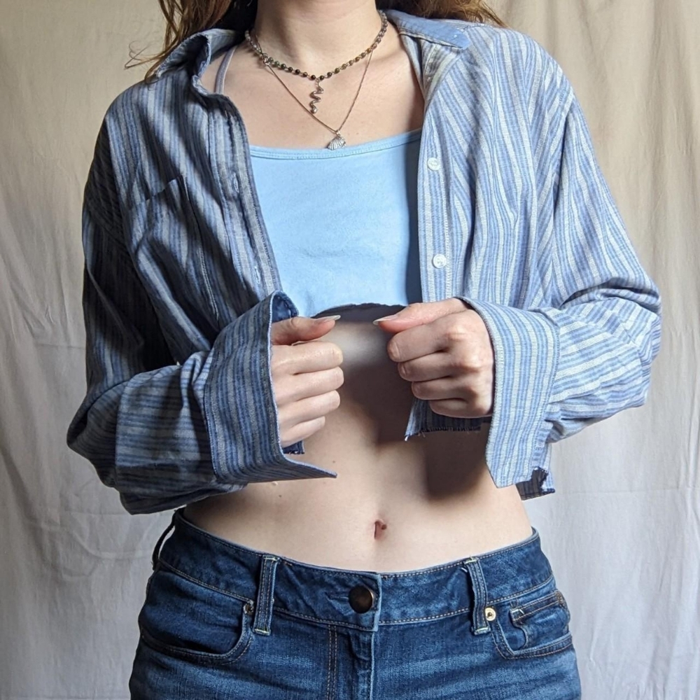2/$25 Reworked Cropped Long Sleeve Button Down